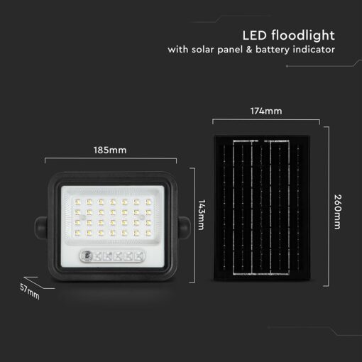 50W LED Ηλιακός Προβολέας CCT 2000K-8000K Μαύρος IP65 V-TAC – 24082