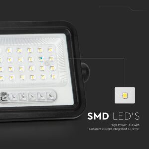 50W LED Ηλιακός Προβολέας CCT 2000K-8000K Μαύρος IP65 V-TAC – 24082