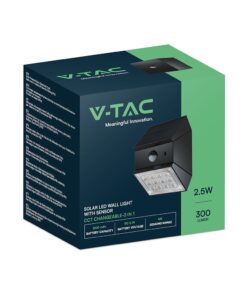 2.5W LED Ηλιακό Φωτιστικό Τοίχου Περιστρεφόμενο Μαύρο με Ανιχνευτή Κίνησης CCT IP65 V-TAC – 24096