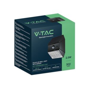 2.5W LED Ηλιακό Φωτιστικό Τοίχου Περιστρεφόμενο Μαύρο με Ανιχνευτή Κίνησης CCT IP65 V-TAC – 24096