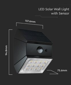 2.5W LED Ηλιακό Φωτιστικό Τοίχου Περιστρεφόμενο Μαύρο με Ανιχνευτή Κίνησης CCT IP65 V-TAC – 24096