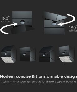 2.5W LED Ηλιακό Φωτιστικό Τοίχου Περιστρεφόμενο Μαύρο με Ανιχνευτή Κίνησης CCT IP65 V-TAC – 24096