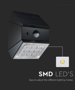 2.5W LED Ηλιακό Φωτιστικό Τοίχου Περιστρεφόμενο Μαύρο με Ανιχνευτή Κίνησης CCT IP65 V-TAC – 24096