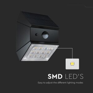 2.5W LED Ηλιακό Φωτιστικό Τοίχου Περιστρεφόμενο Μαύρο με Ανιχνευτή Κίνησης CCT IP65 V-TAC – 24096