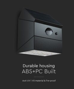 2.5W LED Ηλιακό Φωτιστικό Τοίχου Περιστρεφόμενο Μαύρο με Ανιχνευτή Κίνησης CCT IP65 V-TAC – 24096