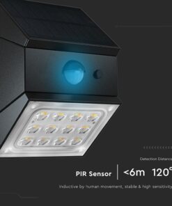 2.5W LED Ηλιακό Φωτιστικό Τοίχου Περιστρεφόμενο Μαύρο με Ανιχνευτή Κίνησης CCT IP65 V-TAC – 24096