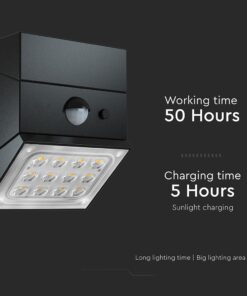 2.5W LED Ηλιακό Φωτιστικό Τοίχου Περιστρεφόμενο Μαύρο με Ανιχνευτή Κίνησης CCT IP65 V-TAC – 24096