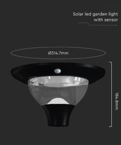 15W LED Ηλιακό Φωτιστικό Κορυφής για Κολωνάκι Φ60 Κήπου CCT Μαύρο IP65 με Ανιχνευτή Κίνησης V-TAC – 24098
