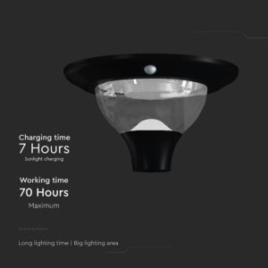15W LED Ηλιακό Φωτιστικό Κορυφής για Κολωνάκι Φ60 Κήπου CCT Μαύρο IP65 με Ανιχνευτή Κίνησης V-TAC – 24098
