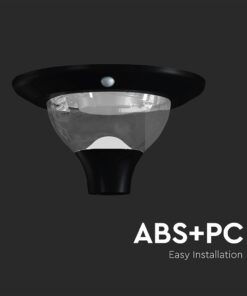 15W LED Ηλιακό Φωτιστικό Κορυφής για Κολωνάκι Φ60 Κήπου CCT Μαύρο IP65 με Ανιχνευτή Κίνησης V-TAC – 24098