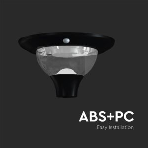 15W LED Ηλιακό Φωτιστικό Κορυφής για Κολωνάκι Φ60 Κήπου CCT Μαύρο IP65 με Ανιχνευτή Κίνησης V-TAC – 24098
