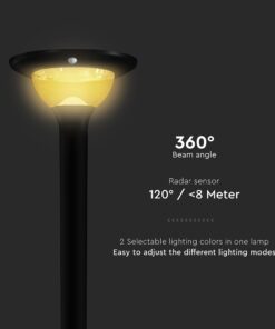 15W LED Ηλιακό Φωτιστικό Κορυφής για Κολωνάκι Φ60 Κήπου CCT Μαύρο IP65 με Ανιχνευτή Κίνησης V-TAC – 24098