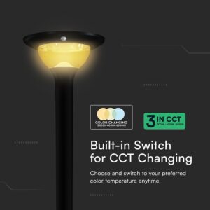 15W LED Ηλιακό Φωτιστικό Κορυφής για Κολωνάκι Φ60 Κήπου CCT Μαύρο IP65 με Ανιχνευτή Κίνησης V-TAC – 24098