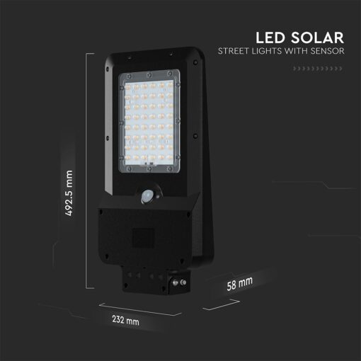 20W LED Ηλιακό Φωτιστικό Δρόμου 3000lm CCT Μαύρο IP65 με Ανιχνευτή Κίνησης & Αισθητήρας Φωτός V-TAC – 24099