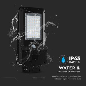 20W LED Ηλιακό Φωτιστικό Δρόμου 3000lm CCT Μαύρο IP65 με Ανιχνευτή Κίνησης & Αισθητήρας Φωτός V-TAC – 24099