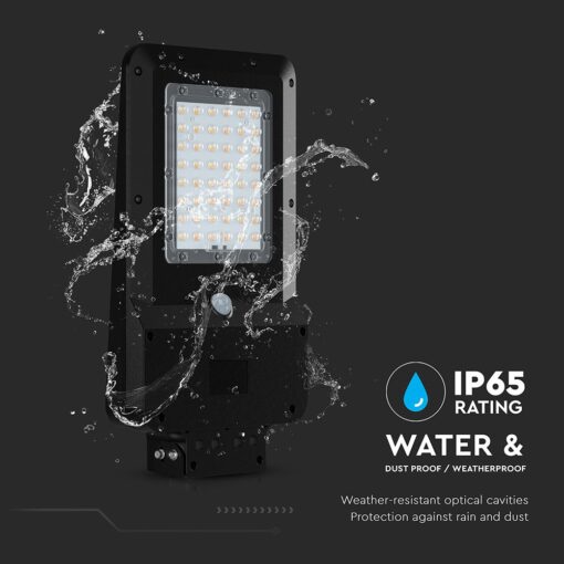 20W LED Ηλιακό Φωτιστικό Δρόμου 3000lm CCT Μαύρο IP65 με Ανιχνευτή Κίνησης & Αισθητήρας Φωτός V-TAC – 24099