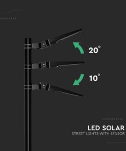 20W LED Ηλιακό Φωτιστικό Δρόμου 3000lm CCT Μαύρο IP65 με Ανιχνευτή Κίνησης & Αισθητήρας Φωτός V-TAC – 24099