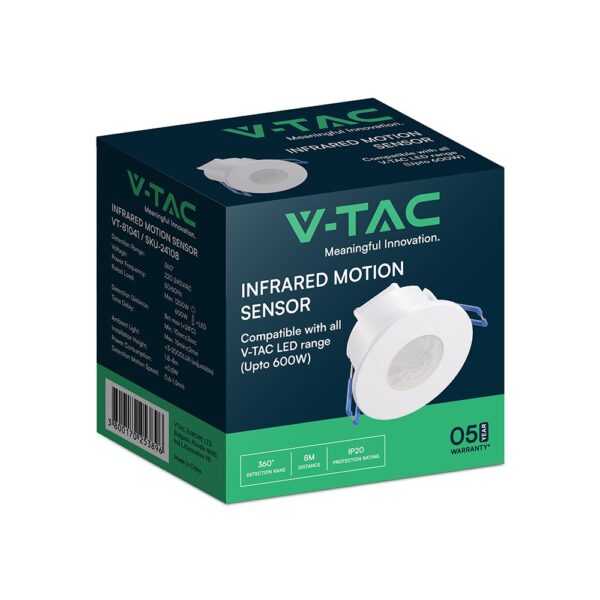 Ανιχνευτής Κίνησης Χωνευτός Λευκός V-TAC – 24108