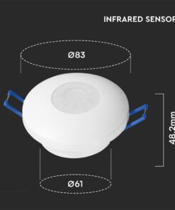 Ανιχνευτής Κίνησης PIR V-TAC Χωνευτός/Επιφανειακός 2σε1 Λευκός 8m 600W 5yrs Wty- 24109
