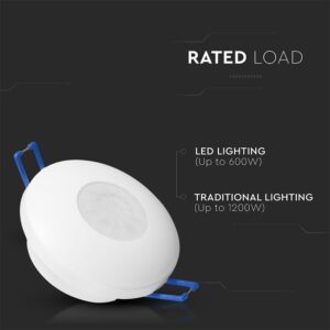 Ανιχνευτής Κίνησης PIR V-TAC Χωνευτός/Επιφανειακός 2σε1 Λευκός 8m 600W 5yrs Wty- 24109