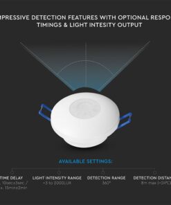Ανιχνευτής Κίνησης PIR V-TAC Χωνευτός/Επιφανειακός 2σε1 Λευκός 8m 600W 5yrs Wty- 24109