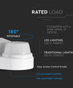 Ανιχνευτής Κίνησης PIR V-TAC Επίτοιχος Λευκός IP65 1000W 5yrs Wty- 24111