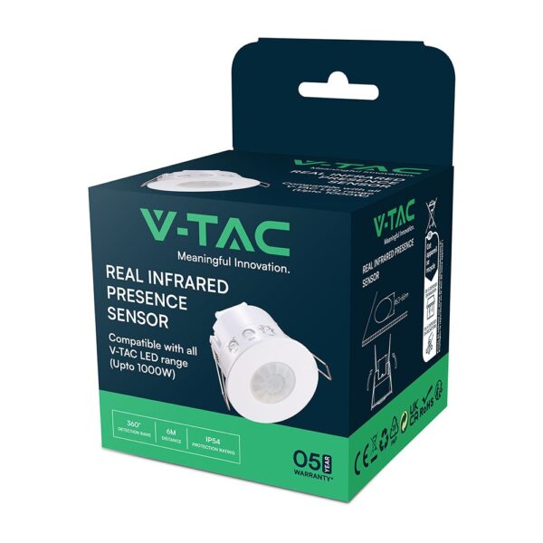 Ανιχνευτής Παρουσίας Χωνευτός Λευκός IP54 V-TAC – 24112