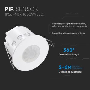 Ανιχνευτής Παρουσίας Χωνευτός Λευκός IP54 V-TAC – 24112