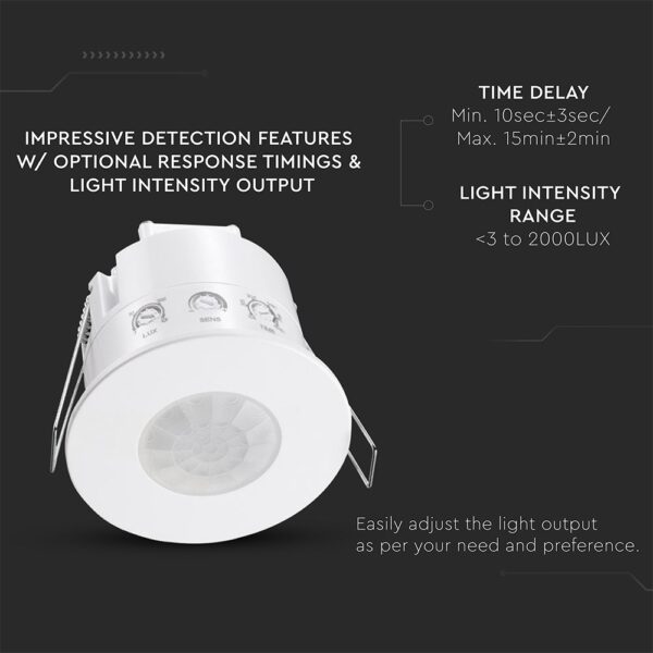 Ανιχνευτής Παρουσίας Χωνευτός Λευκός IP54 V-TAC – 24112