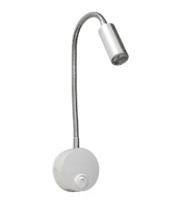 GloboStar® READING 00859 Μοντέρνο Μεταλλικό Φωτιστικό Τοίχου Απλίκα Reading Light CREE LED 3W 300lm 35° AC 85-265V Μονόφωτο Ασημί με Ρυθμιζόμενο Σώμα Σπιράλ & Διακόπτη On / Off Θερμό Λευκό 2700K Μ6.5 x Π20 x Υ20cm