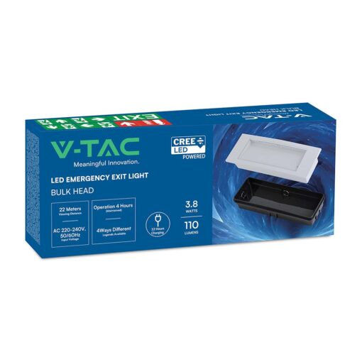 3.8W LED Φωτιστικό Ασφαλείας 4hrs Χωνευτό/Επίτοιχο Λευκό V-TAC Cree Chip Ψυχρό 6000K 3yrs Wty – 899-6