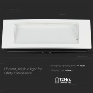 3.8W LED Φωτιστικό Ασφαλείας 4hrs Χωνευτό/Επίτοιχο Λευκό V-TAC Cree Chip Ψυχρό 6000K 3yrs Wty – 899-6