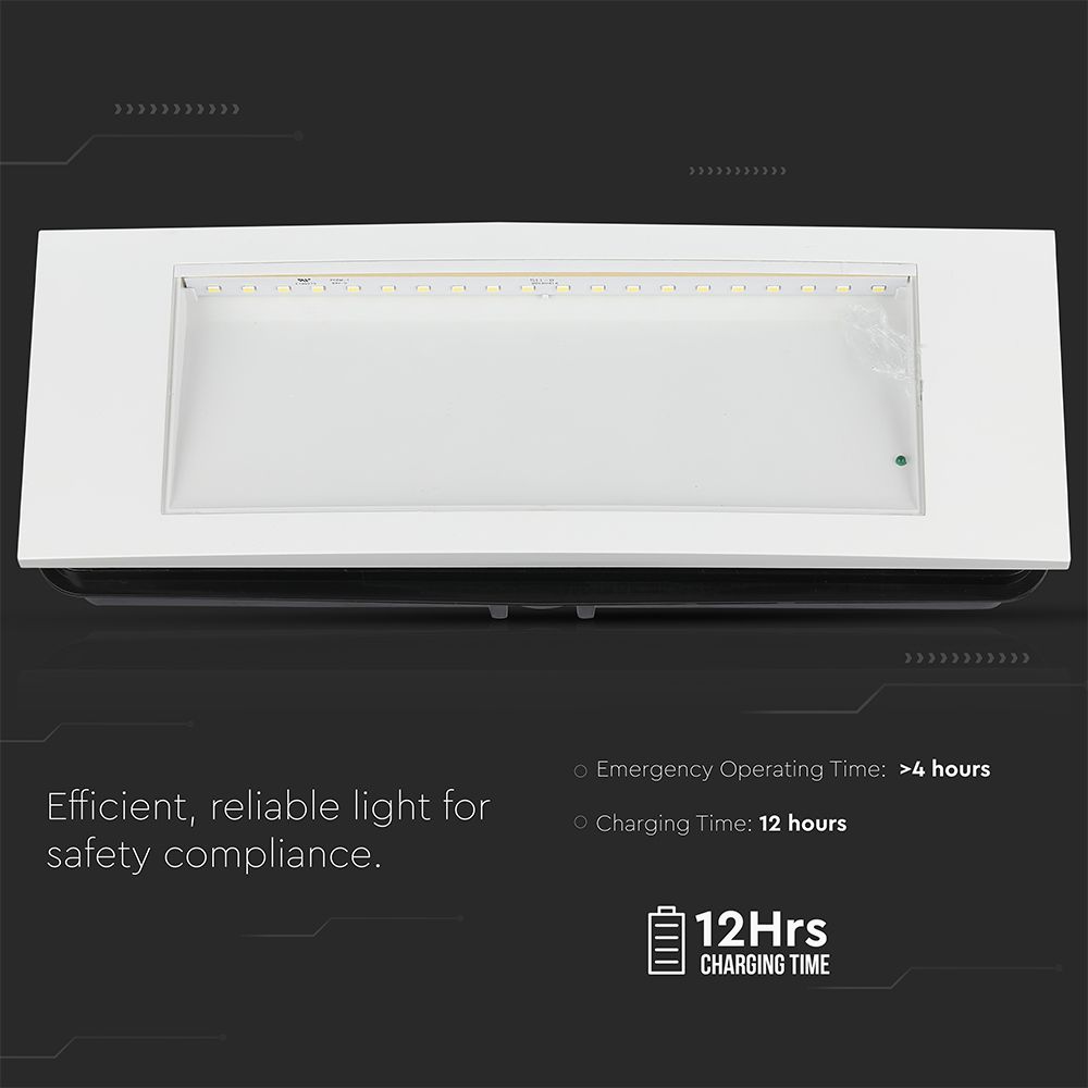 3.8W LED Φωτιστικό Ασφαλείας 4hrs Χωνευτό/Επίτοιχο Λευκό V-TAC Cree Chip Ψυχρό 6000K 3yrs Wty – 899-6