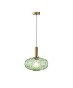 ΦΩΤΙΣΤΙΚΟ ΚΡΕΜΑΣΤΟ ΑΝΑΓΛΥΦΟ ΓΥΑΛΙ 1XΕ27 Φ300X171X1200mm ΠΡΑΣΙΝΟ ARTE ILLUMINA TOPAZ EUROLAMP – 144-24081