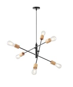 ΦΩΤΙΣΤΙΚΟ ΚΡΕΜΑΣΤΟ ΞΥΛΟ-ΜΕΤΑΛΛΟ 6ΦΩΤΟ 6XΕ27 850X850X1540mm ΜΑΥΡΟ ARTE ILLUMINA EDISON EUROLAMP – 144-30122