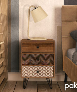 Κομοδίνο Boho pakoworld με 3 συρτάρια καρυδί με μεταλλικά πόδια 40x40x59εκ – 066-000007