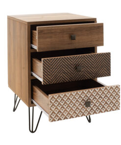 Κομοδίνο Boho pakoworld με 3 συρτάρια καρυδί με μεταλλικά πόδια 40x40x59εκ – 066-000007