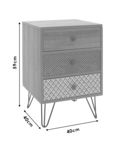 Κομοδίνο Boho pakoworld με 3 συρτάρια καρυδί με μεταλλικά πόδια 40x40x59εκ – 066-000007