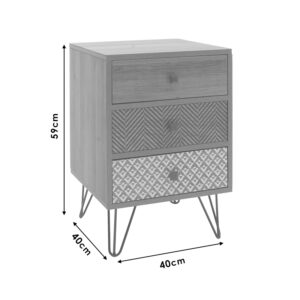 Κομοδίνο Boho pakoworld με 3 συρτάρια καρυδί με μεταλλικά πόδια 40x40x59εκ – 066-000007