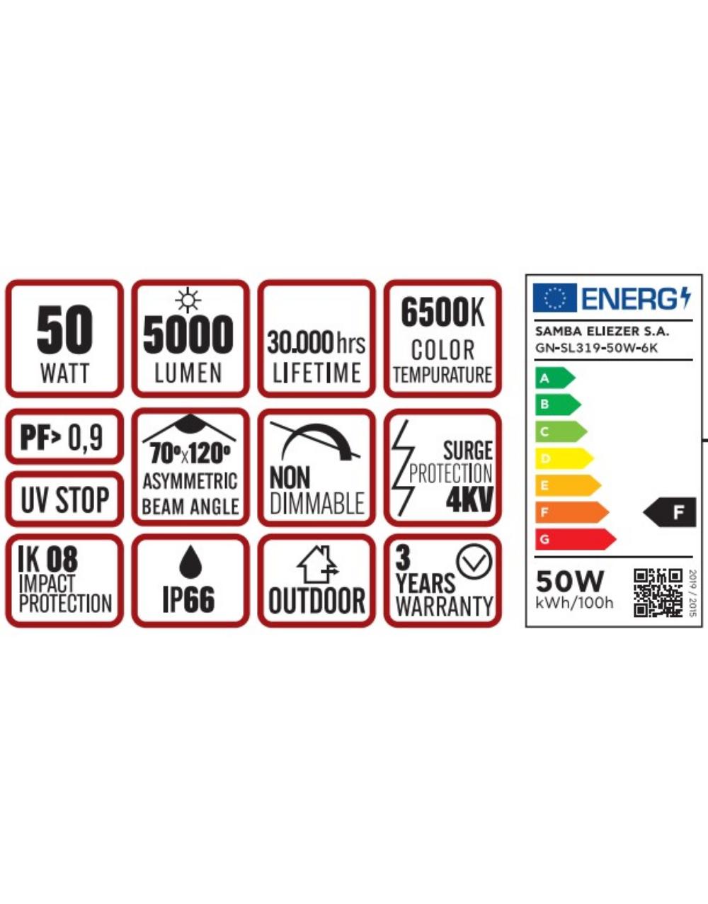 ΦΩΤΙΣΤΙΚΟ ΔΡΟΜΟΥ LED SMD DOB 50W 6500K 180-265V 5000lm 70°x140 IP66 ΑΝΘΡΑΚΙ UNIVERSE UNIVERSE – 1-U016117