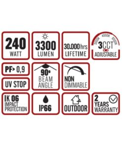 ΠΡΟΒΟΛΕΑΣ LED ME ΗΛΙΑΚΟ ΠΑΝΕΛ SMD PROFESSIONAL 240W 3CCT(3000/4000/6500K) 3300lm 90° IP65 ΑΝΘΡΑΚΙ UNIVERSE UNIVERSE – 1-U016216