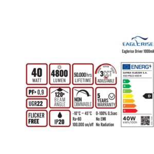 ΦΩΤΙΣΤΙΚΟ PANEL LED 120×30 40W 3CCT (3000/4000/6500K) 4800lm 120° AC220-240V SELVE DRIVER EAGLERISE ΑΛΟΥΜΙΝΙΟΥ ΛΕΥΚΟ PROFESSIONA UNIVERSE – 1-U016230