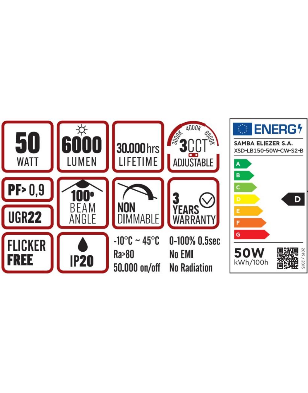 MODULAR ΓΡΑΜΜΙΚΟ ΦΩΤΙΣΤΙΚΟ LED 1500x55x55 50W 3CCT (3000/4000/6500 K) 6000lm AC170-265V AΛΟΥΜΙΝΙΟΥ ΜΑΥΡΟ UNIVERSE UNIVERSE – 1-U016308