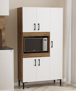 Ντουλάπα κουζίνας Defne pakoworld χρώμα λευκό-καρυδί 89×37.5×160εκ – 120-000003