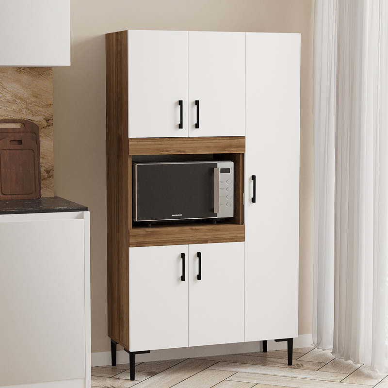 Ντουλάπα κουζίνας Defne pakoworld χρώμα λευκό-καρυδί 89×37.5×160εκ – 120-000003