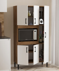 Ντουλάπα κουζίνας Defne pakoworld χρώμα λευκό-καρυδί 89×37.5×160εκ – 120-000003