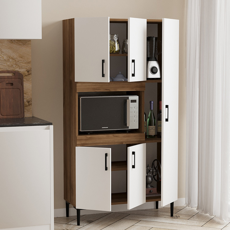 Ντουλάπα κουζίνας Defne pakoworld χρώμα λευκό-καρυδί 89×37.5×160εκ – 120-000003