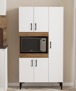 Ντουλάπα κουζίνας Defne pakoworld χρώμα λευκό-καρυδί 89×37.5×160εκ – 120-000003