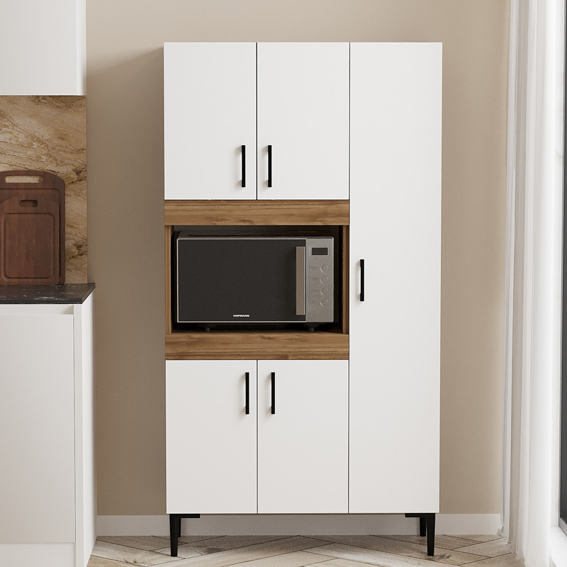 Ντουλάπα κουζίνας Defne pakoworld χρώμα λευκό-καρυδί 89×37.5×160εκ – 120-000003