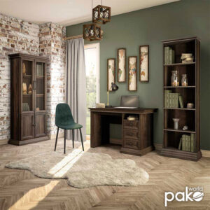 Βιτρίνα – ντουλάπα Mozart pakoworld με τζάμι χρώμα καρυδί 78,5x38x188εκ – 123-000127